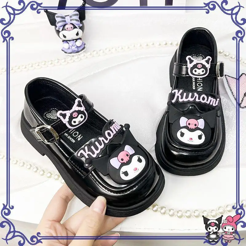 

Популярная детская кожаная обувь Sanrio Kuromi, повседневная студенческая нескользящая водонепроницаемая, износостойкая, удобная осенняя танцевальная обувь в стиле аниме