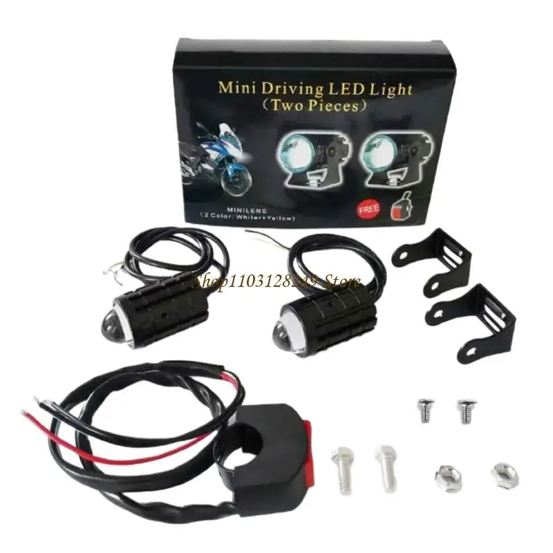 N5KD Pack of 2 Motorcycle LED Headlights with Switches Double Lights Mode for Modification