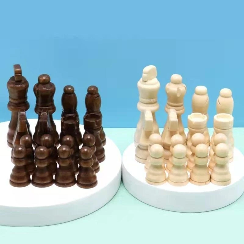 

32 Pcs Portable Chess Pieces International Chess Figures Wooden Hand Carved Tournament Chessmen for Adults or Children