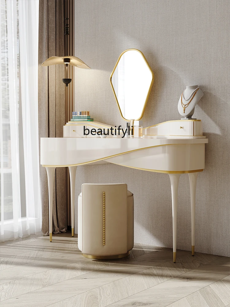 Cream Style Dresser Bedroom Dresser American Light Luxury Style Creative Solid Wood Makeup Table