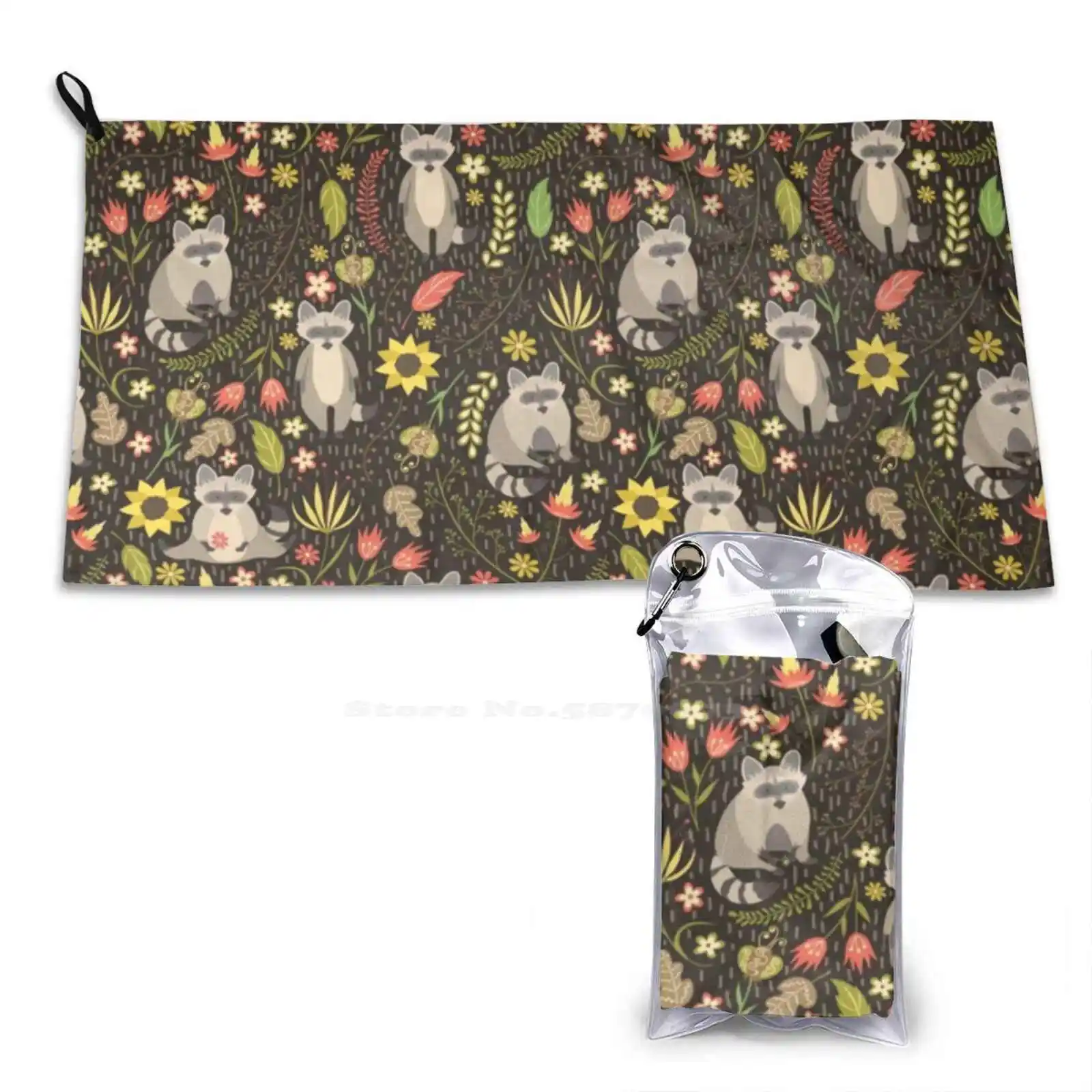 Raccoons Soft Comfortable Bath Towel Outdoor Raccoons Forest Nature Cute Animals Wildlife Flower Floral Blossom Blooming Autumn