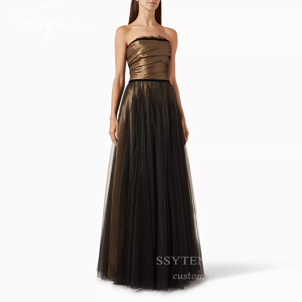 

SSYTENS Golden Dubai Luxury Evening Dresses Satin Strapless Customized Abendkleid Luxury 2026 Long A Line Party Dresses Woman