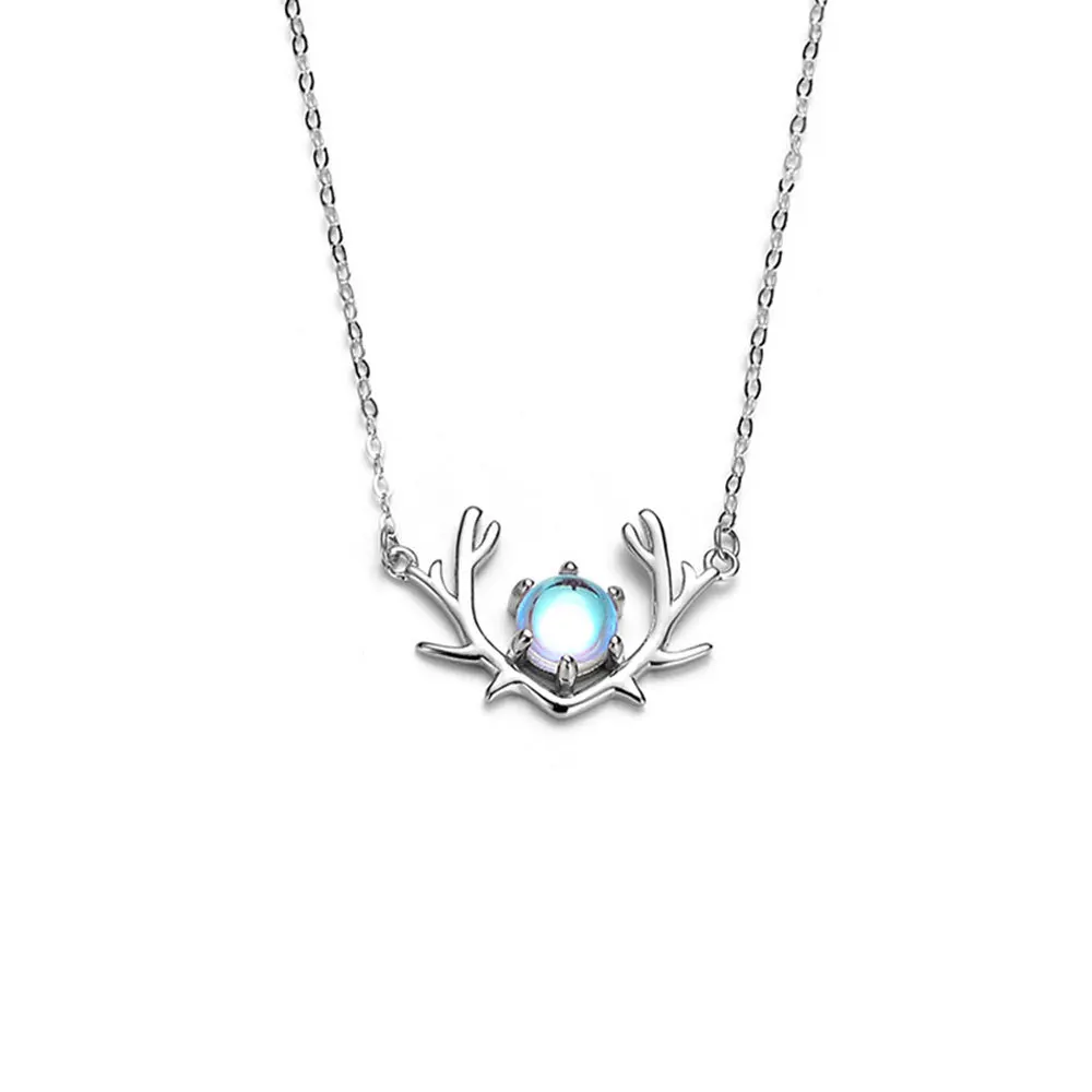 Collar de Plata de Ley 925 con Colgante de Alce y Piedra Lunar, Joyería de Moda Sencilla para Mujer, Regalo para Cumpleaños, Bodas y Aniversarios