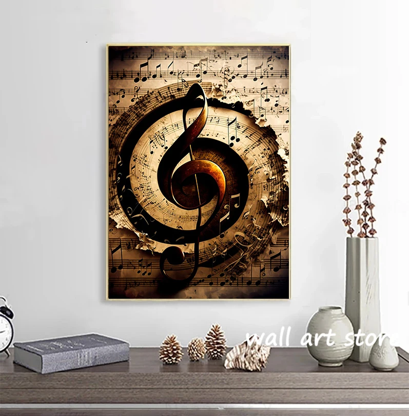 Vintage Abstract Sheet Music Poster Sound Happy Character Canvas Painting HD Print Wall Art Picture Living Room Bedroom Decor