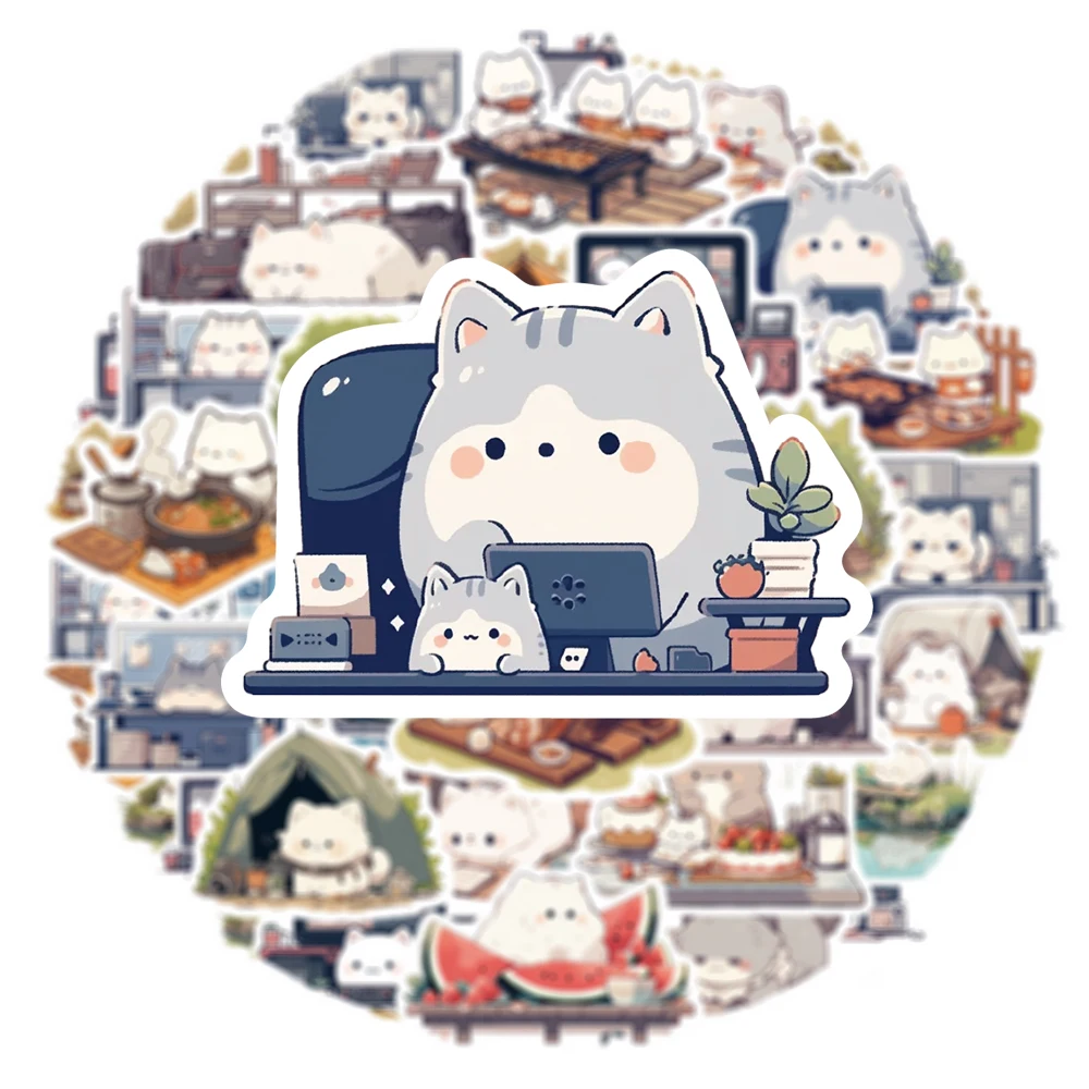 

10/30/54pcs Cute Creative Cat Cartoon Stickers Kawaii Kitten Graffiti Decals DIY Luggage Phone Laptop Diary Decoration Sticker