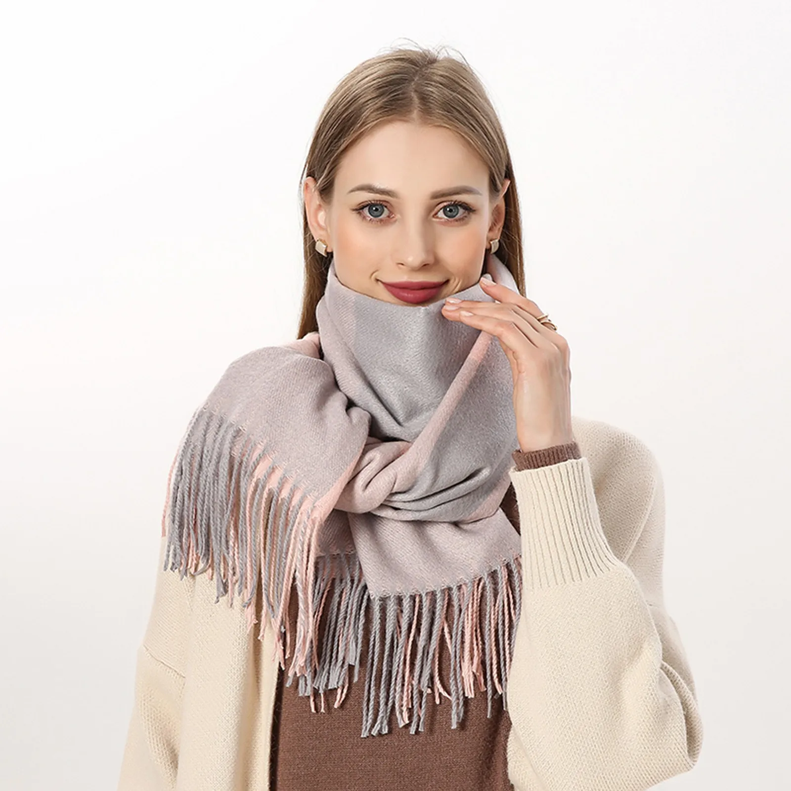 Women Thick Warm Winter Scarf Design Print Women Cashmere Pashmina Shawl Lady Wrap Tassel Scarves Knitted Men Foulard Blanket