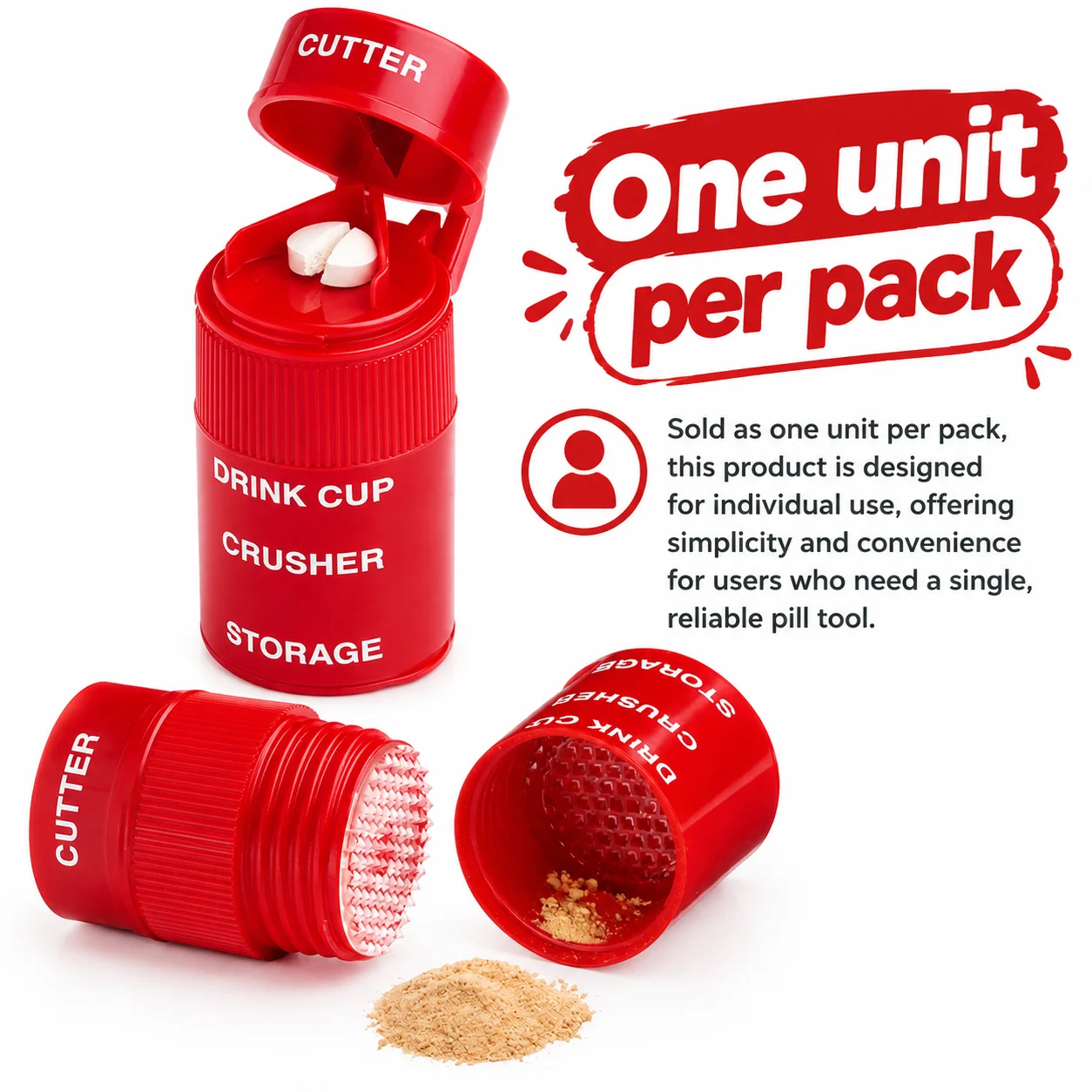 Portable Pill Crusher Cutter and Grinder Crushes Pills Vitamins Tablets Stainless Steel Blade Removable Drinking Cup 2-in-1