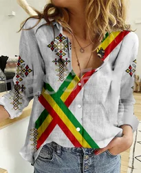 Africa Ethiopia Reggae Lion Vintage Tattoo Retro 3DPrint Streetawear Harajuku Women Casual Button-Down Shirts Long Sleeves XA5