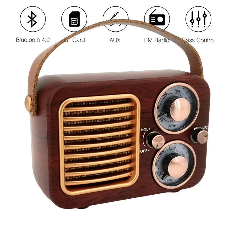 Old Fashioned Classic Retro Style Portable Rechargeable FM Radio Bluetooth Speaker Support TF Card Or AUX Cable Play