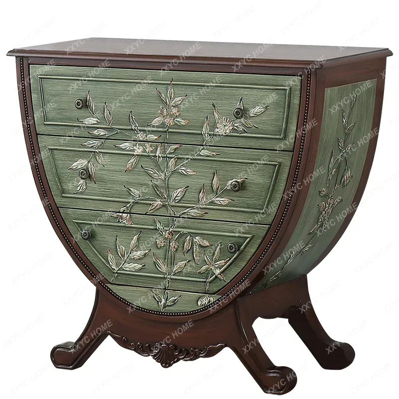 

YYJ Solid Wood Chest Cabinet Painted Storage Cabinet Bedroom Mediterranean Style Locker Style Living Room Entran