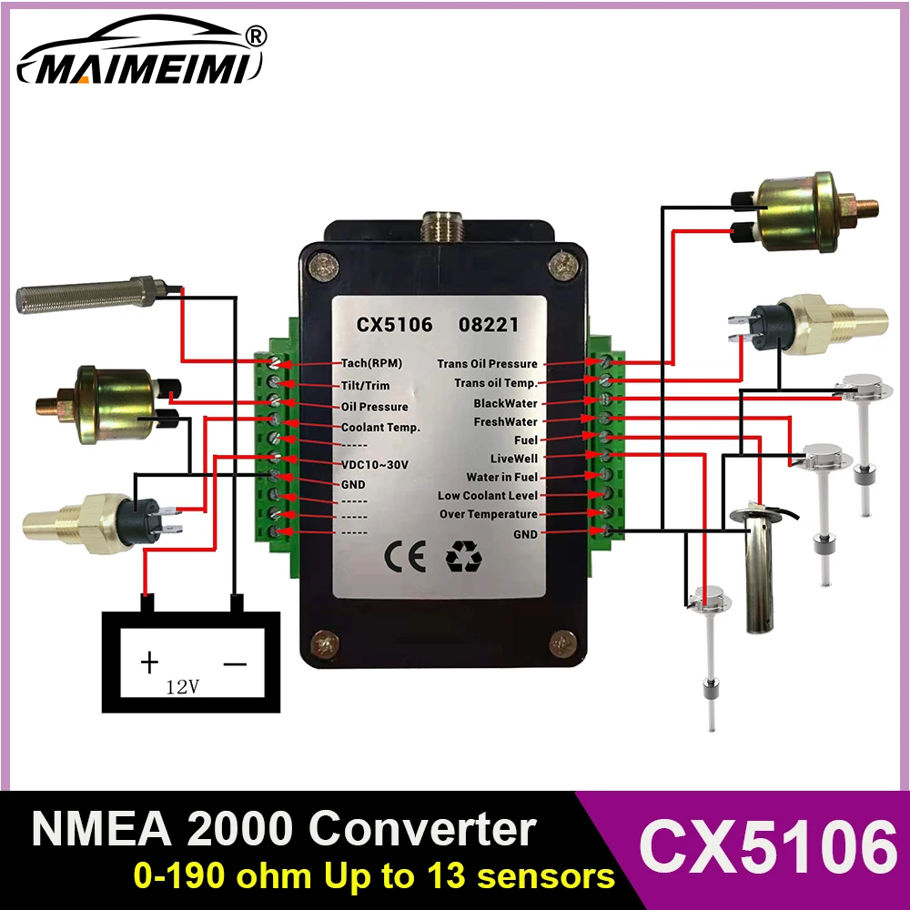

Адаптер преобразователя NMEA 2000, датчик сигнала к датчику, 0-190 Ом, детали стартера морской лодки, 6 портов/3 порта, Т-образные датчики тахометра NMEA2000