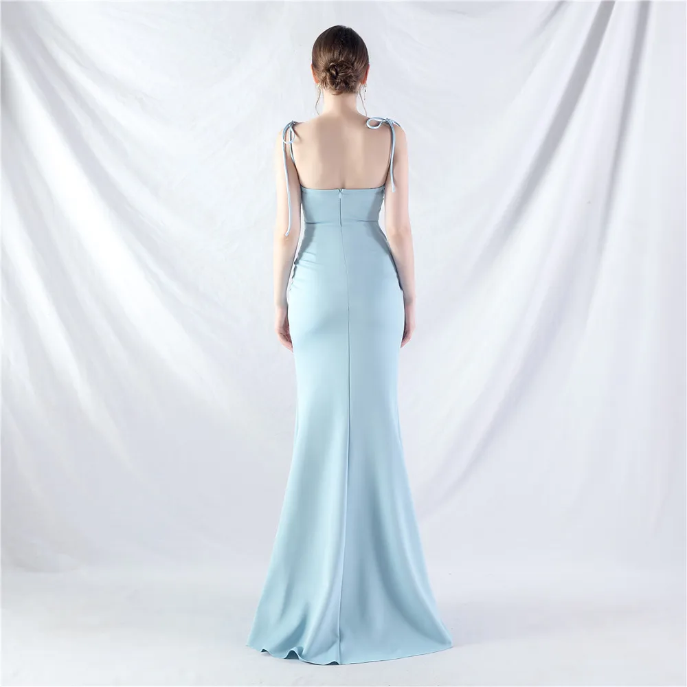 2024 New Double Tie Tight Waist Set Ear Adjustable Satin Fabric Long Dress  Evening Gown