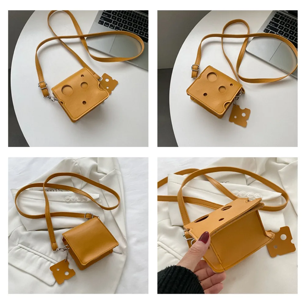 Women's Triangle and Square Cheese Shaped Shoulder Bag Earphone Handbags PU Leather Bags Lipstick Purses