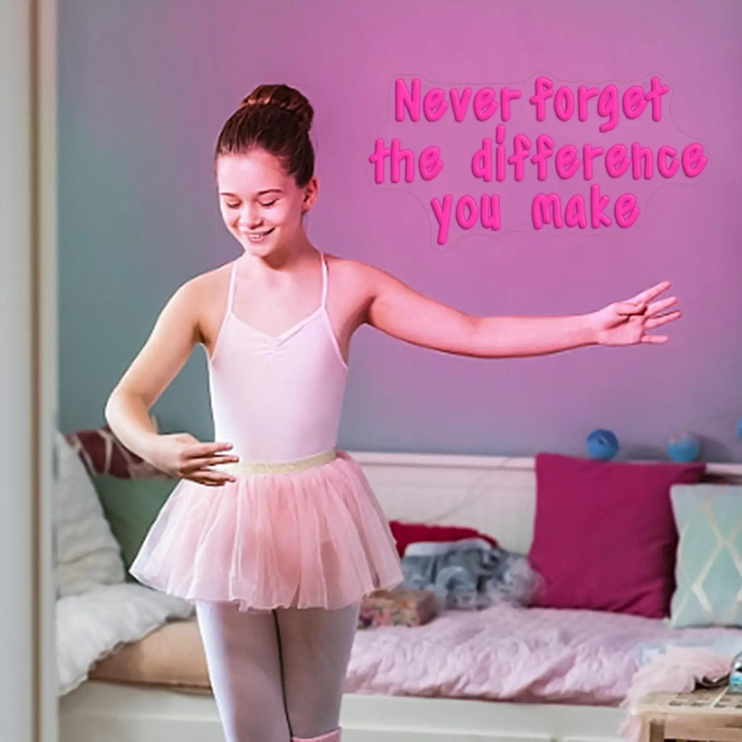 Never Forget The Difference You Make Neon Sign USB Dimmable LED Light for Bedroom Gym Classroom Party Aesthetic Wall Decor Gifts view 3