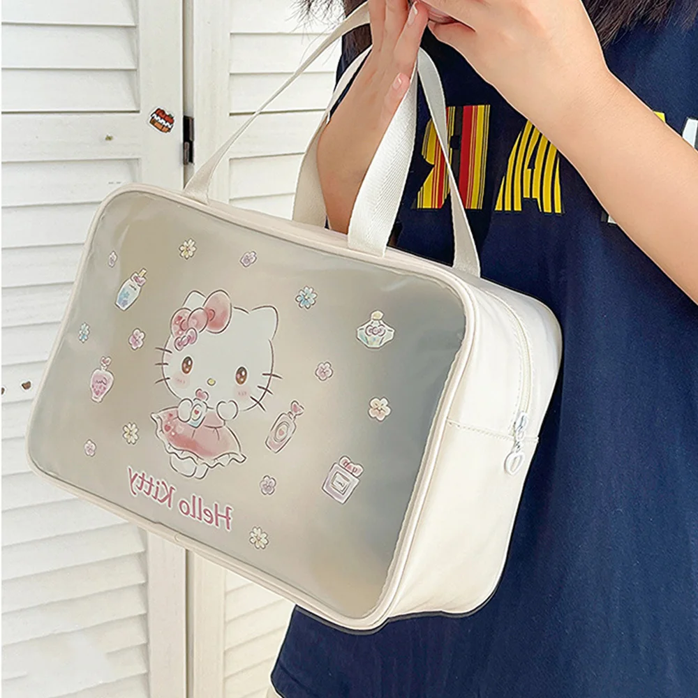 Sanrio Cosmetic Bag Hellokitty Cinnamorol Waterproof Makeup Case Women\'s Toiletries Organizer Beach Handbags Female Outdoor Tote