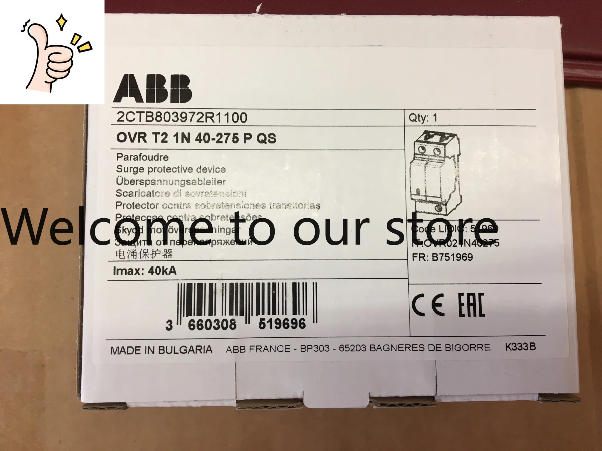 New Original ABB Surge Protector, OVR T2 1N 40-275 P QS; 10091065