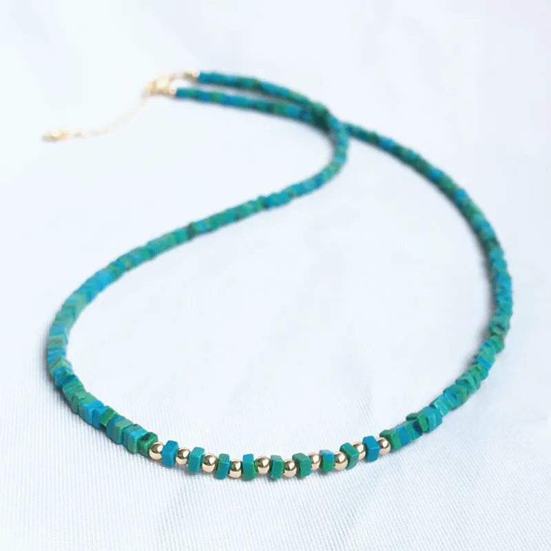 

Женское ожерелье из натуральной бирюзы, цепочка на ключицу из хризоколла, длинная цепочка в подарок, 41-50 см