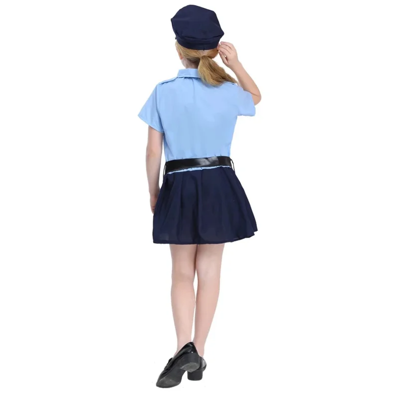 Costumi cosplay per poliziotti per bambini Uniforme da ufficiale di polizia per ragazze Ragazzi Vestito da polizia di carnevale di Halloween con manette giocattolo