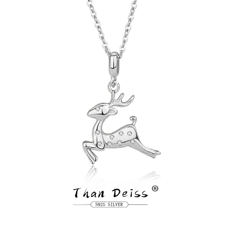 925 Sterling Silver Cute Plum Deer Necklace For Women Vivid Running Deer Pendant Animal Jewelry Gift First Choice For Party