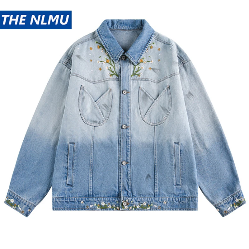 

Vintage Denim Jacket 2025 Autumn Harajuku Y2K Unisex Floral Embroidered Jeans Jackets Streetwear Fashion Causal Coats Outwear