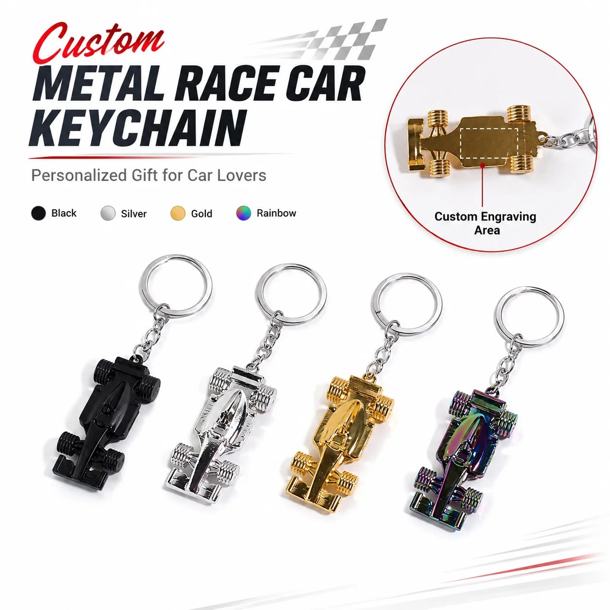 

Customizable Race Car Keychain with Engraving, Personalized metal keychain DIY decorative hanging, Ideal Gift for Car Lovers