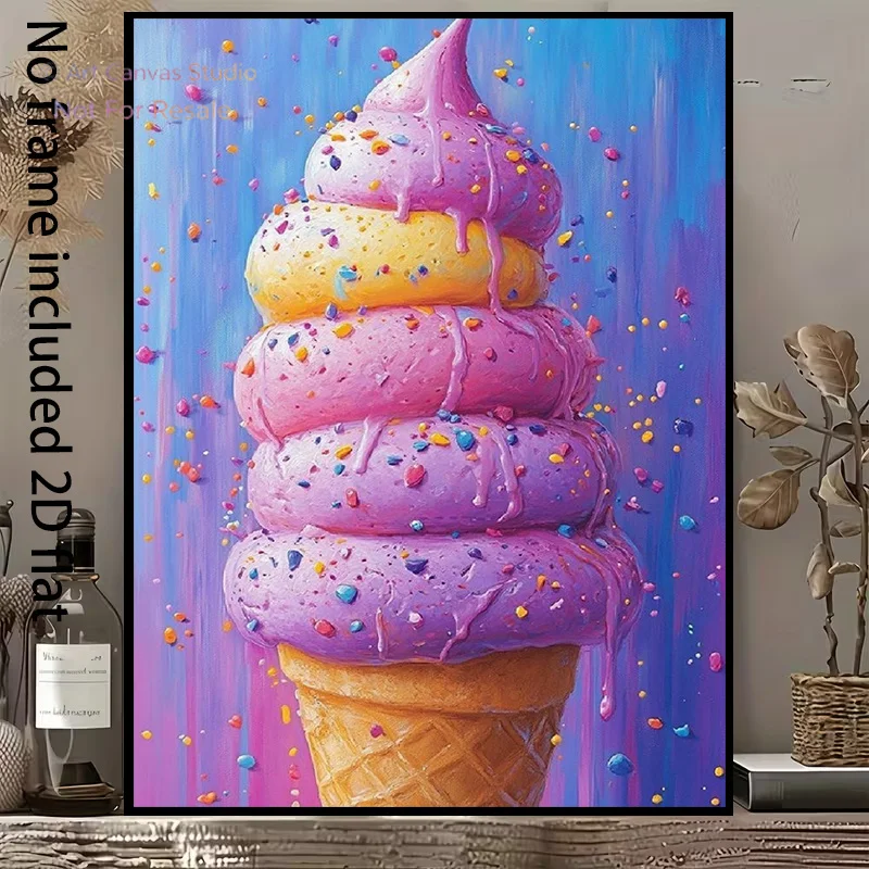 2D Flat, 1pc 1pcs Vertical Frameless Ice Cream Canvas - Pink & Yellow Sprinkles Suitable for Spring Summer Room Decor, Multic