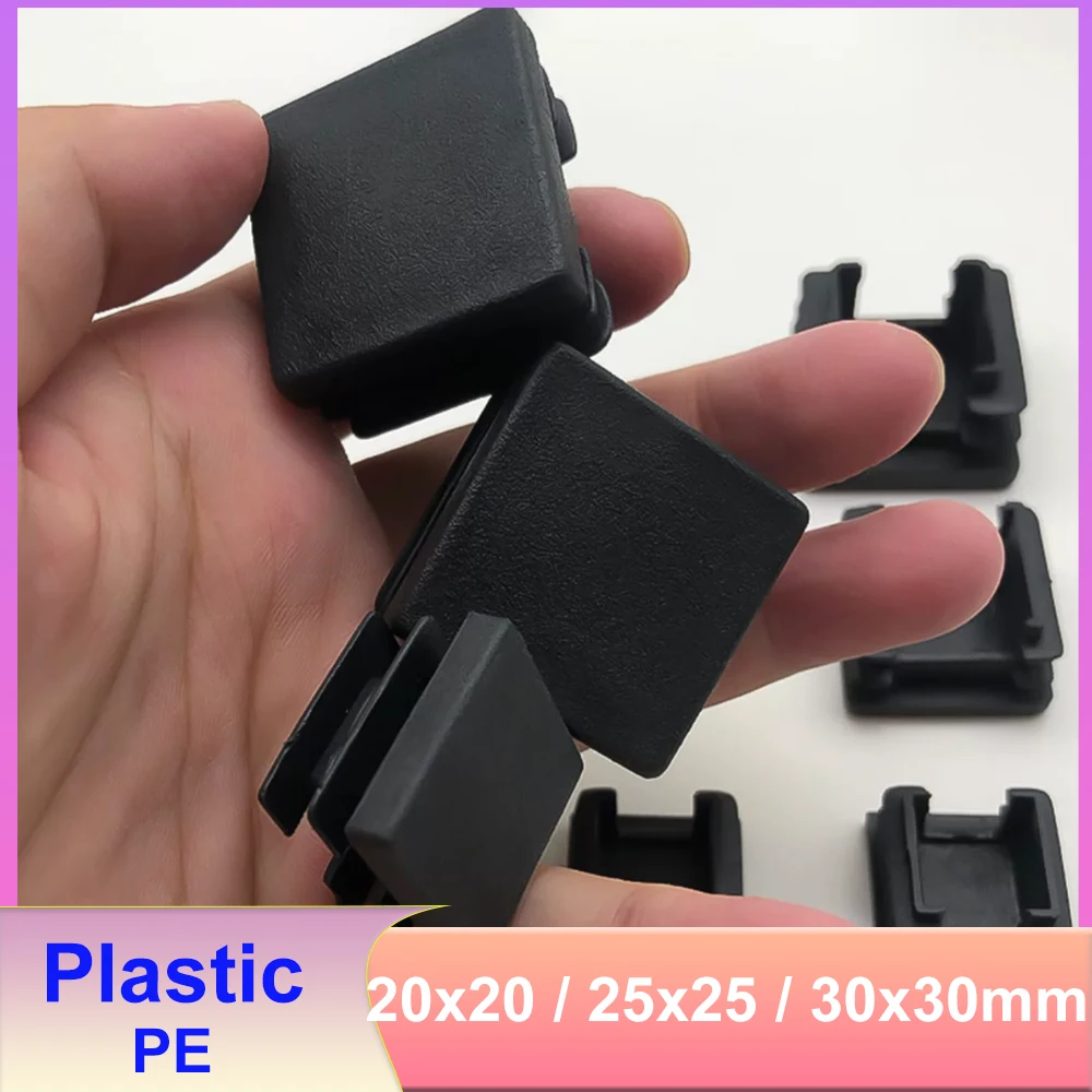 Black Open Square Plug Thickened Tube Square Plug 20x20mm 25x25mm 30x30mm PE Open Tube Plug Square Foot Pad