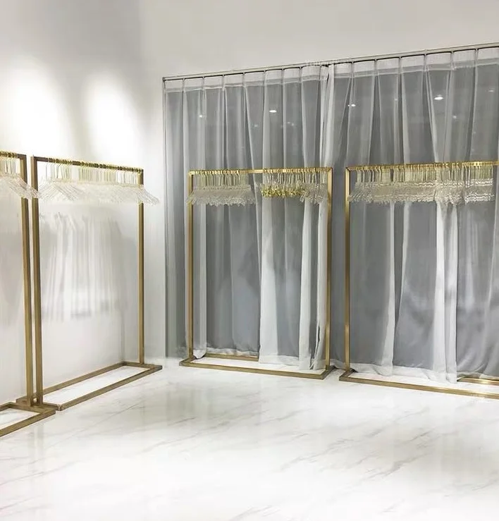 High grade bright gold stainless steel floor rack clothing exhibition rack silver hanging clothing rack Zhongdao display rack