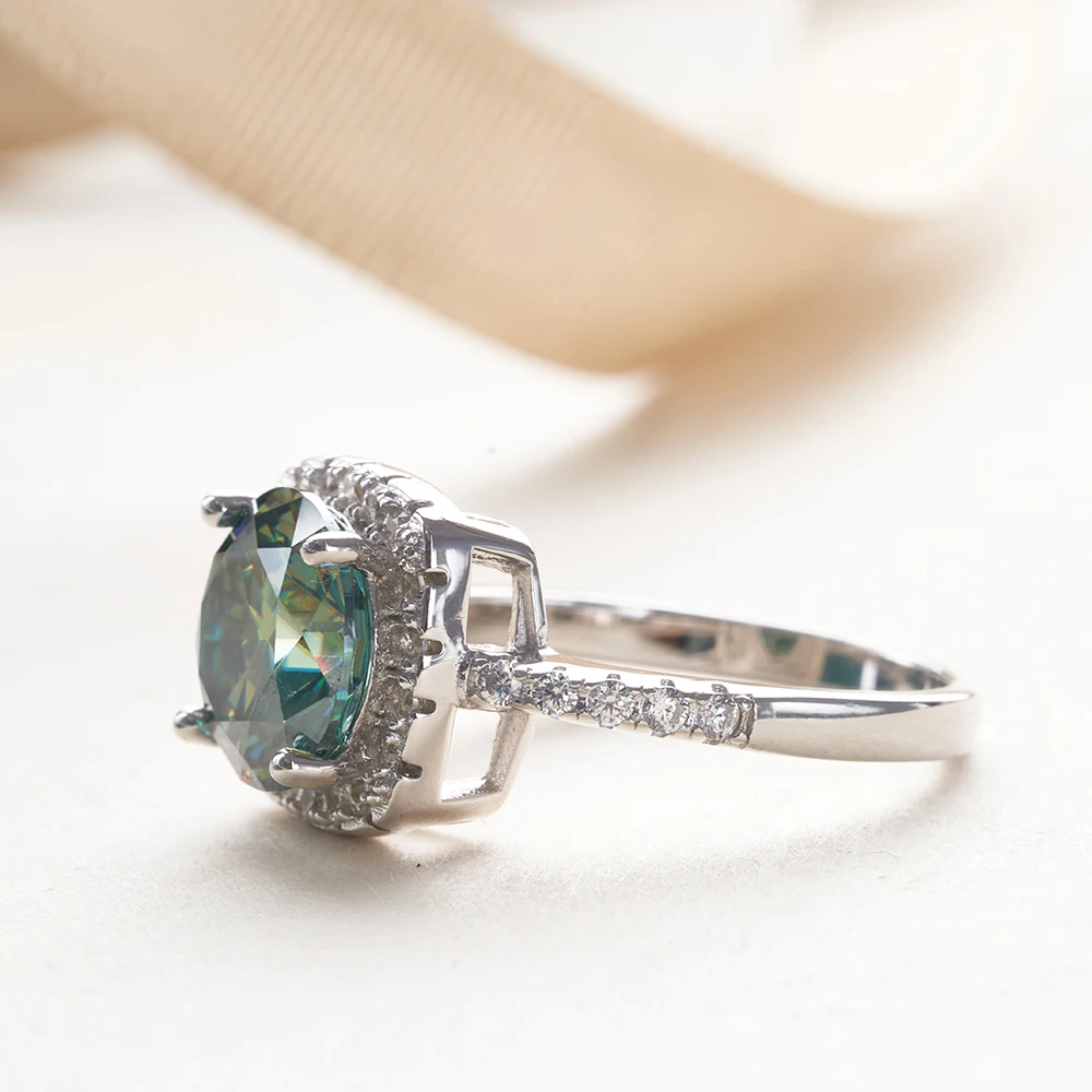 خاتم خطوبة مويسانيت للنساء ، لون ازرق واخضر ، 925 فضة استرليني ، شهادة GRA ، خواتم زفاف ، مقاس 5-9 ، 3ct