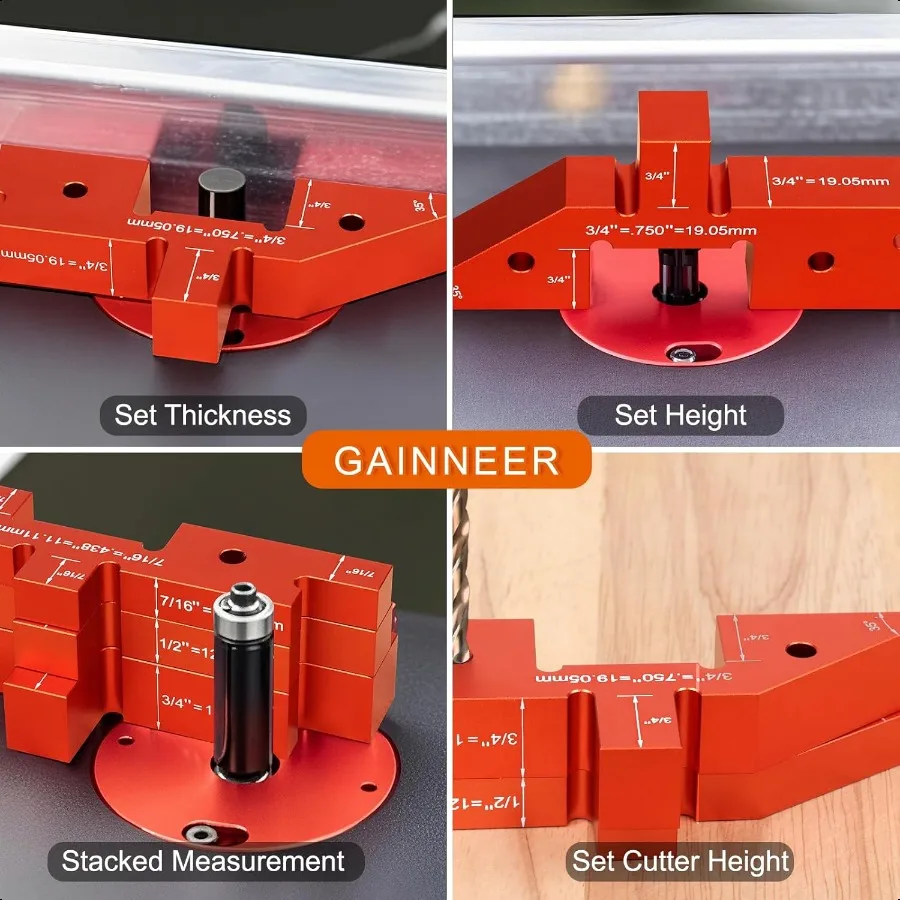 Barras de configuración de enrutador de 8 piezas, bloques de posicionamiento de aluminio de precisión para Sierra de mesa enrutador, herramienta de medición de ajuste de ángulo de profundidad de altura W