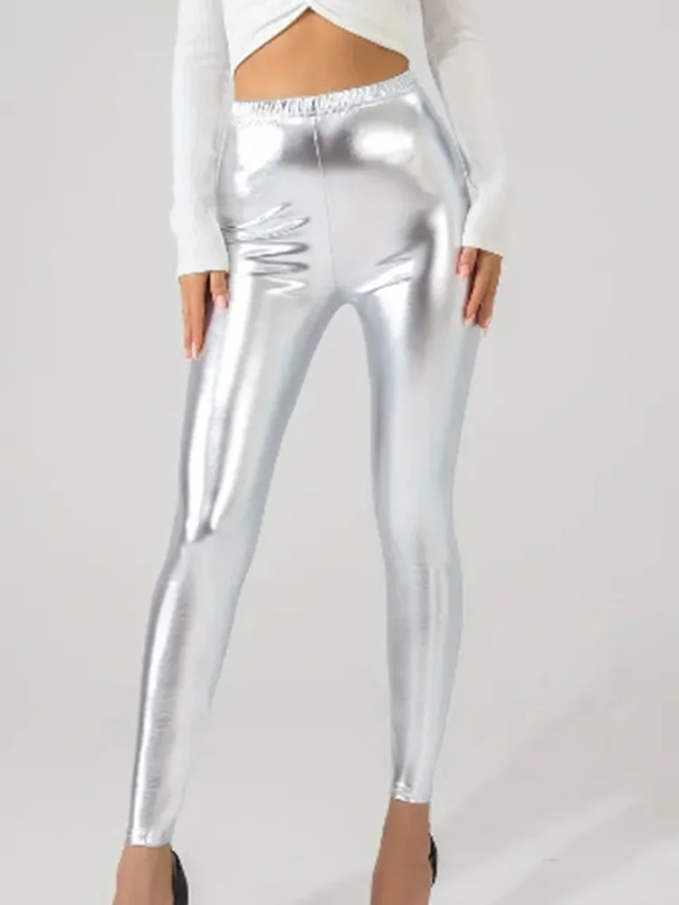 Gold Shiny Leggings Silver Sexy Leggins Clubwear Gothic Ladies Skinny Elastic Push Up Pencil Pants