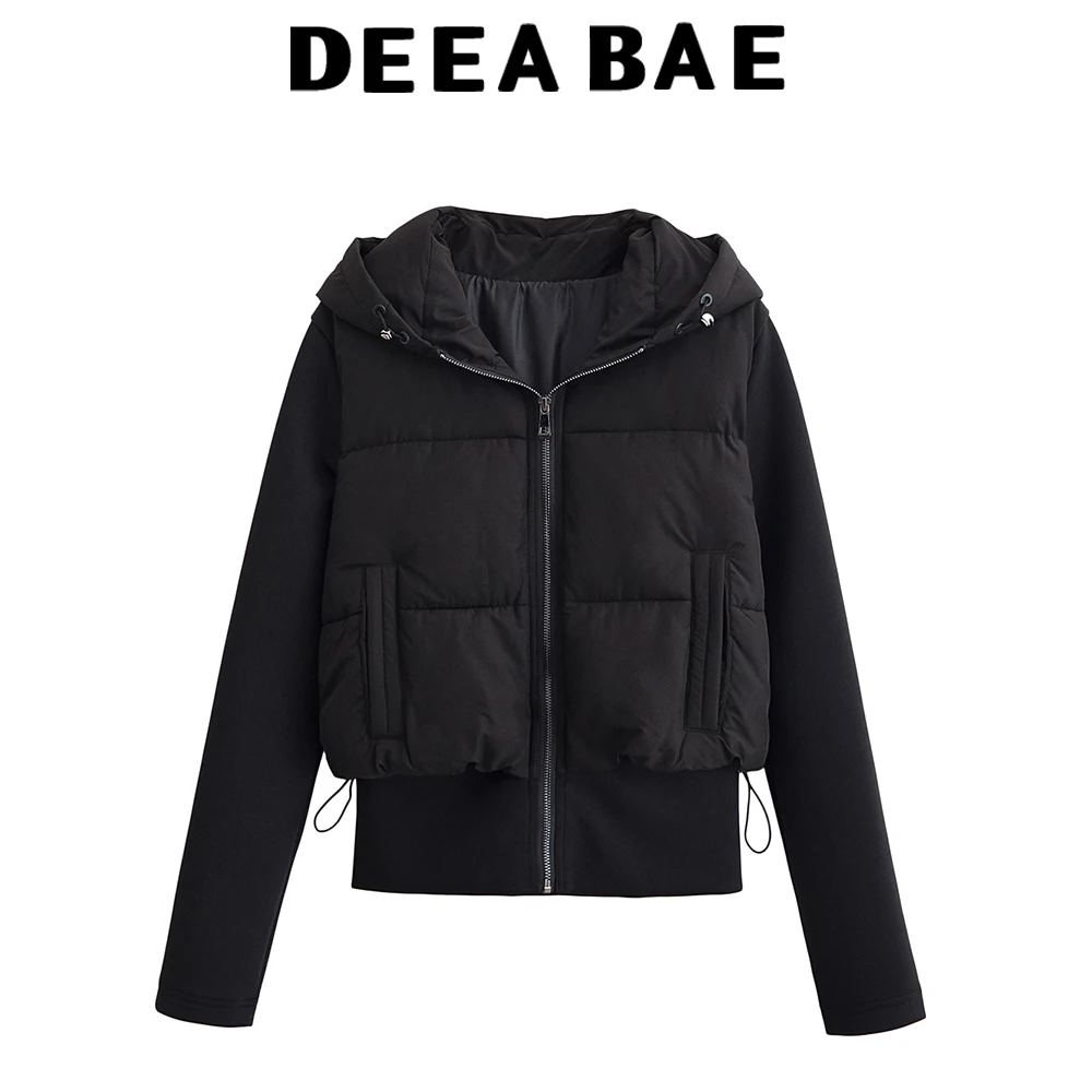 

DEEABAE Autumn and winter new women's casual fashion simple hooded zipper knitted elastic cotton jacket