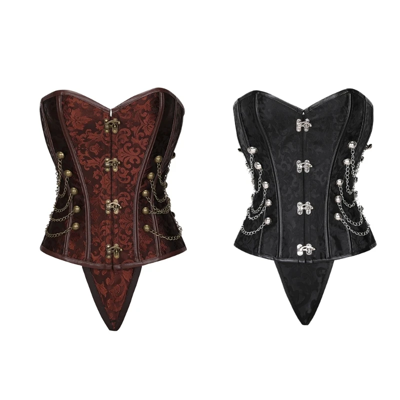 Chain Decors Corset Tops for Theme Party Retro Bustier Waist Cincher French Jacquard Waist Corset Costume Accessories