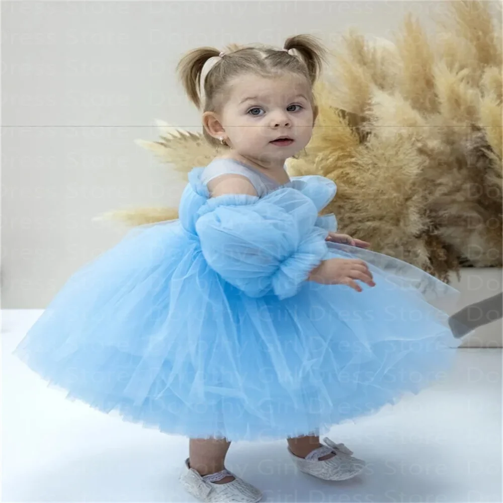 Lilac Beautiful Little Girl Birthday Dress Tulle Knee-Length Flowers Girl Dresses Wedding Party Banquet