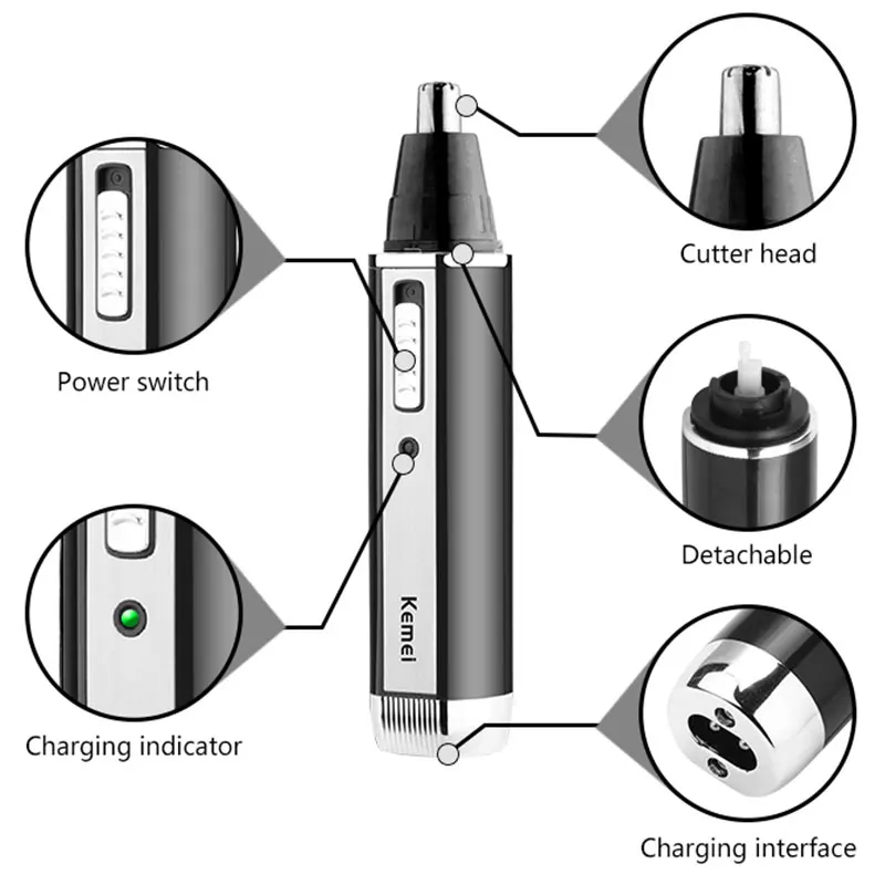 Keme 4in1 Nose Hair Trimmer For Men Face, Body ,Beard Eyebrow Trimer Ear Cleaner Grooming Nose Hair Shaver Set Rechargeable