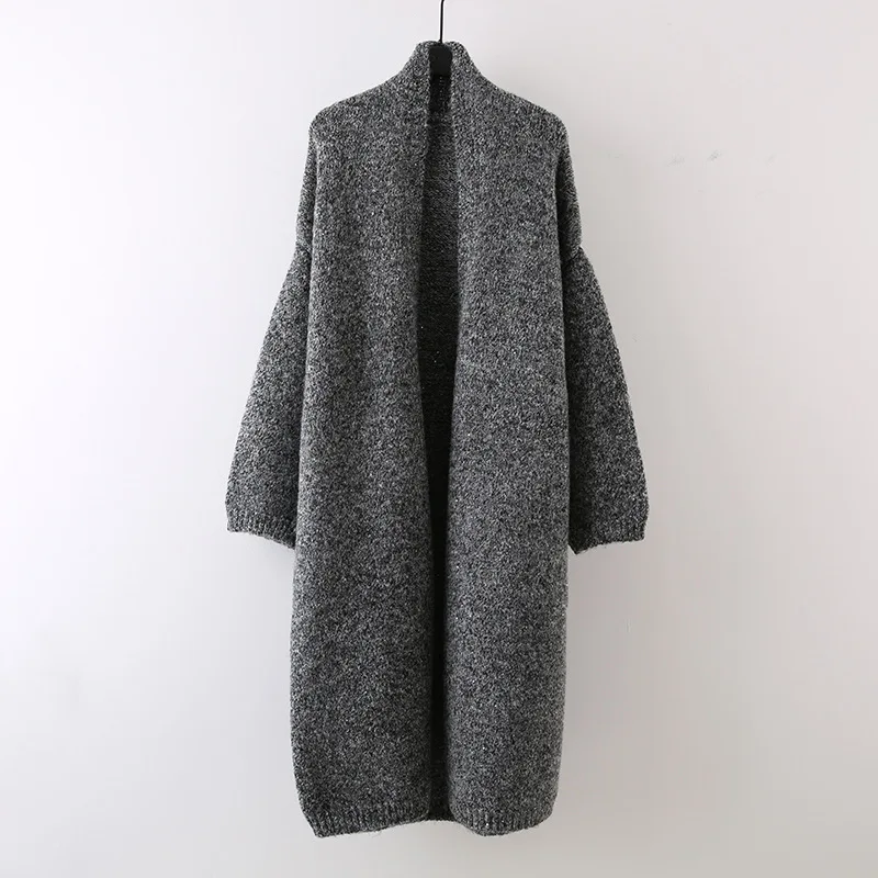

SuperAen Long Grey Vintage Sweater for Women Loose Thick Knitted Cardigan Autumn and Winter New Style Coats