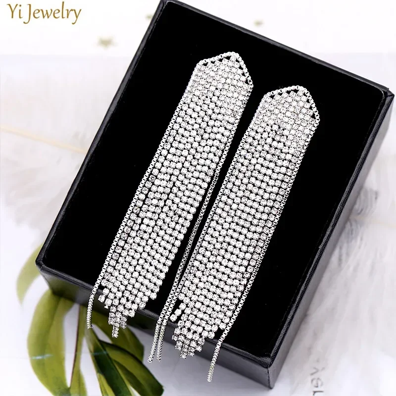 

Long Tassel Earrings for Women Evening Party Black Silver Gold Color Pendant Earrings Jewelry Gift