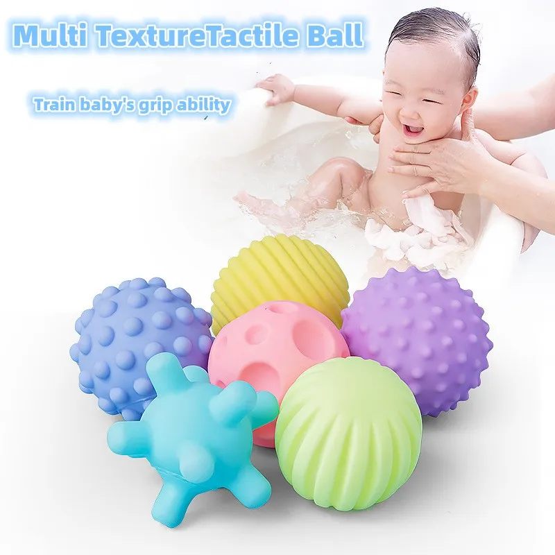 6pcs Baby Touch Hand Ball Toys Rubber Textured Sensory For Children Soft Develop Baby Tactile Senses Toy Training Massage Ball