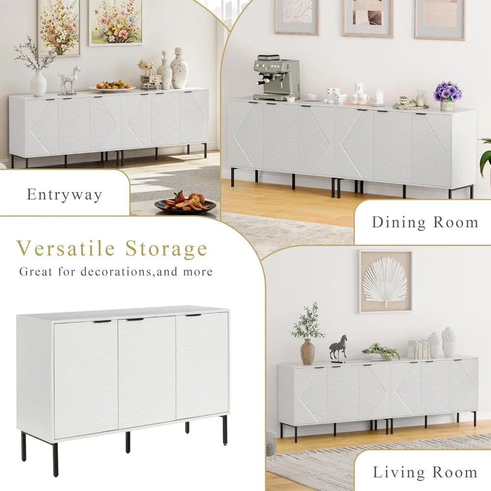 خزانة بوفيه جانبية رائعة مع مساحة تخزين، وخزانة تخزين مخددة مع 3 أبواب وأرفف قابلة للتعديل، وكابينة حديثة