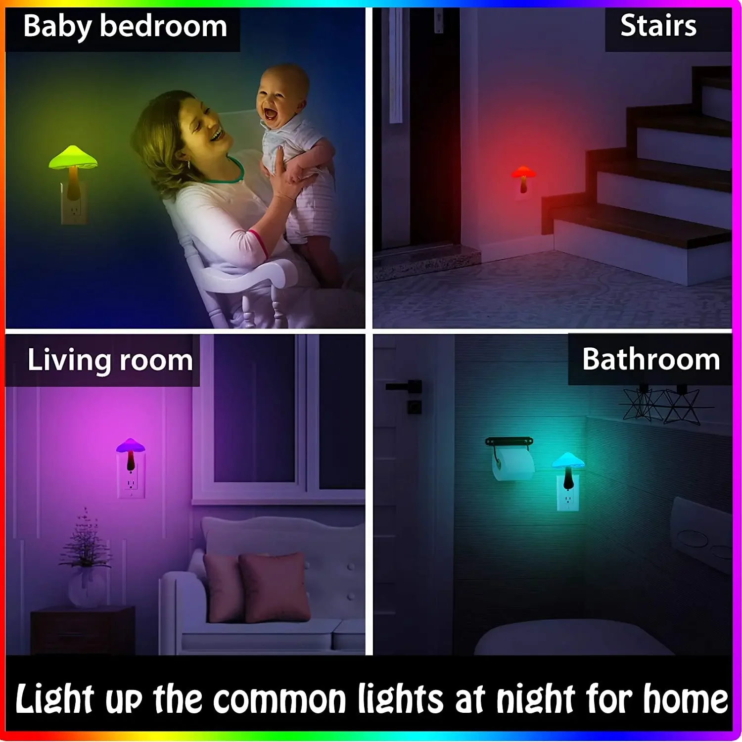 EU US Plug LED Night Light Lamp Mushroom Wall Socket Lights Light-control Sensor Bedroom Light Home Decoration Blue Green Yellow