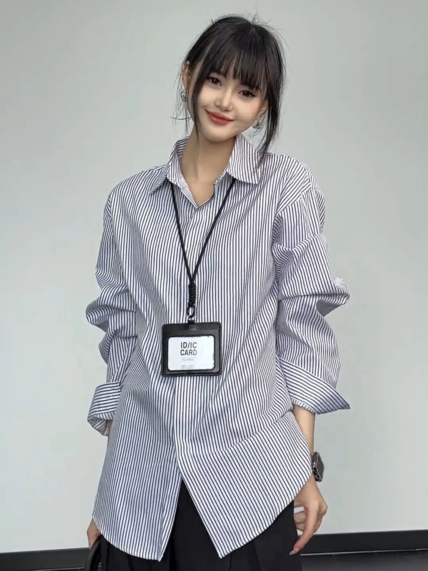 

Cleanfit Blue Striped Casual Shirt Long Sleeve Commute Office Wear Autumn Outerwear for Men And Women Couple Matching