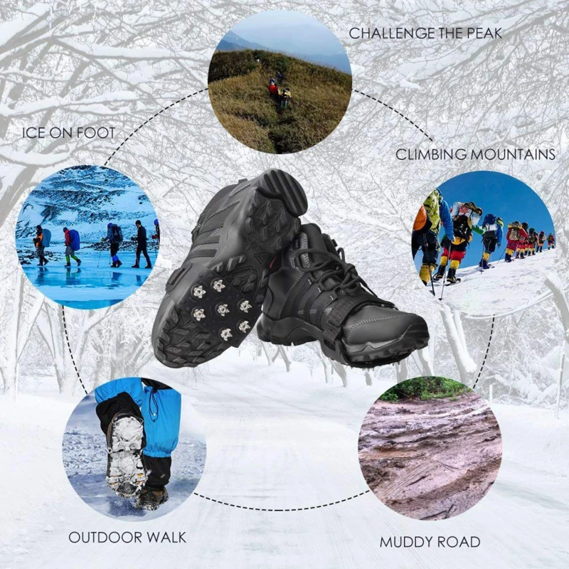 2pcs 7 Steel Studs Crampons Snow Grips Cleats For Ice And Snow Anti-Slip Rubber Traction Cleats Hiking Walking Climbing Jogging