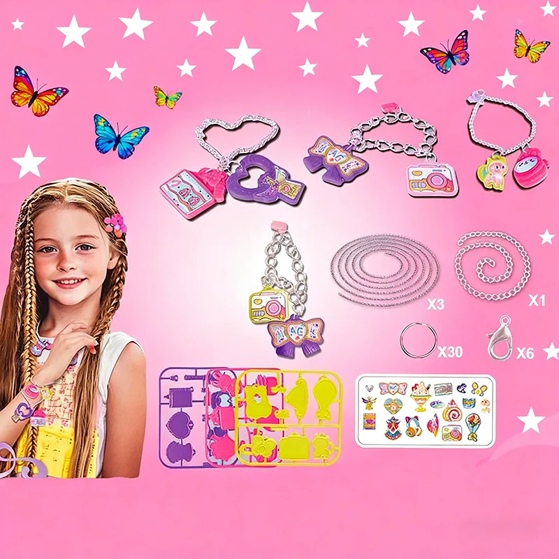 Girls DIY Jewelry Making Craft Toy Set Kids Hand‑made Pendant Bracelet Necklace Making Kit Creative Art Gift for Little Girls