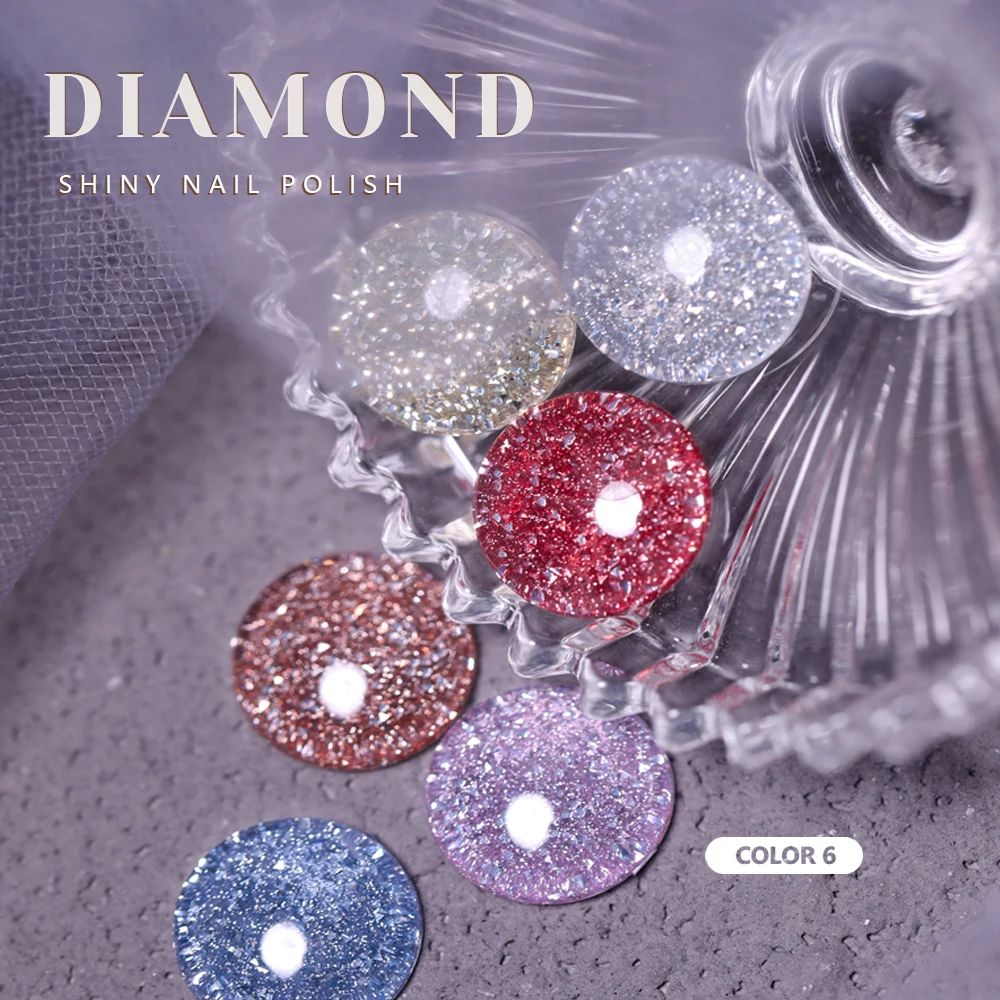 Vendeeni 6 cores reflexivo diamante quebrado gel unha polonês uv led glitter flash arte do prego verniz gel laca
