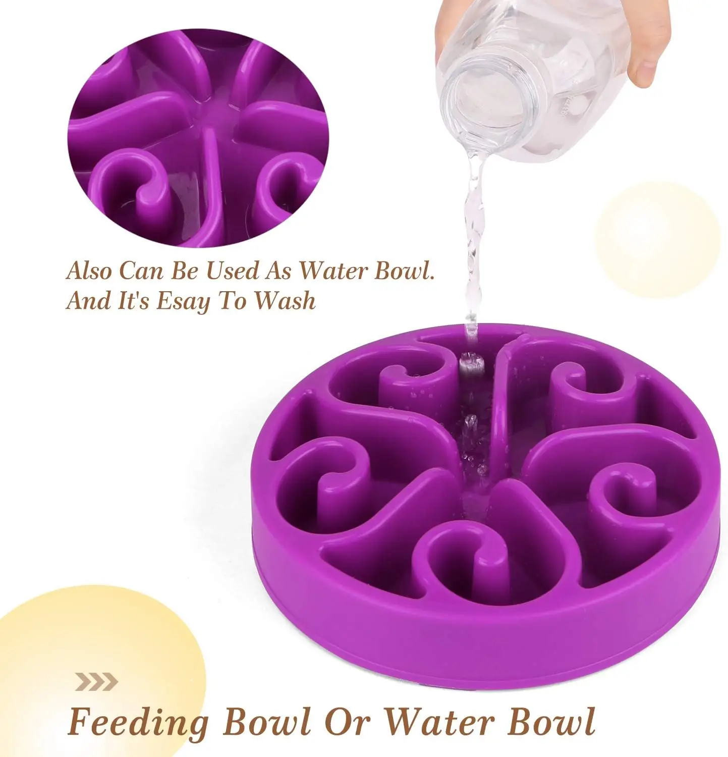 Anti Slip Pet Bowl, Fun Slow Feeder Dog Bowl, Plastic Round Bowls for Large Dogs