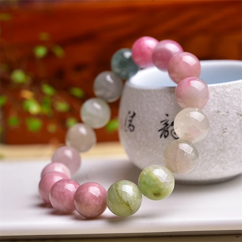 12MM Natural Watermelon Tourmaline Bracelet Women Fashion Luxury New Design Sweet Bangles Yoga Couple Gift 1PCS