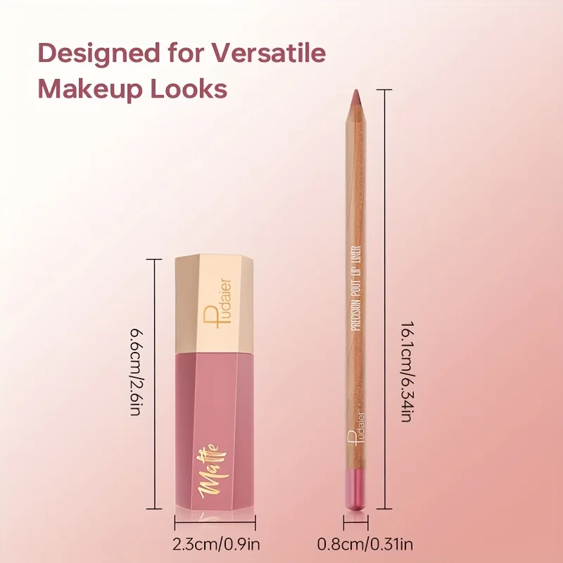 مجموعة ملمع شفاه قلم تحديد الشفاه - تدوم طويلاً، مرطب، خفيف الوزن، لون عاري طبيعي، ملمع شفاه مخملي غير لاصق مقاوم للماء