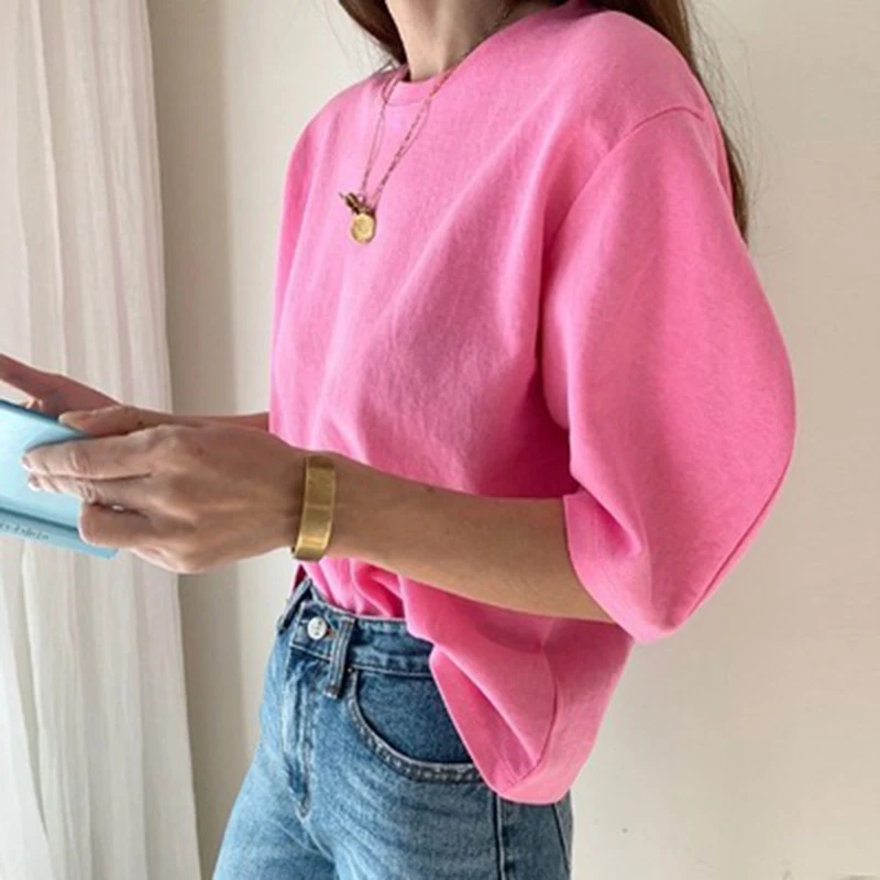 Cotton 2023 New Summer T Shirt Women Elasticity Woman Clothes Oversize Tops Pink White Tshirt Loose Maxi Female Short Sleeve Tee