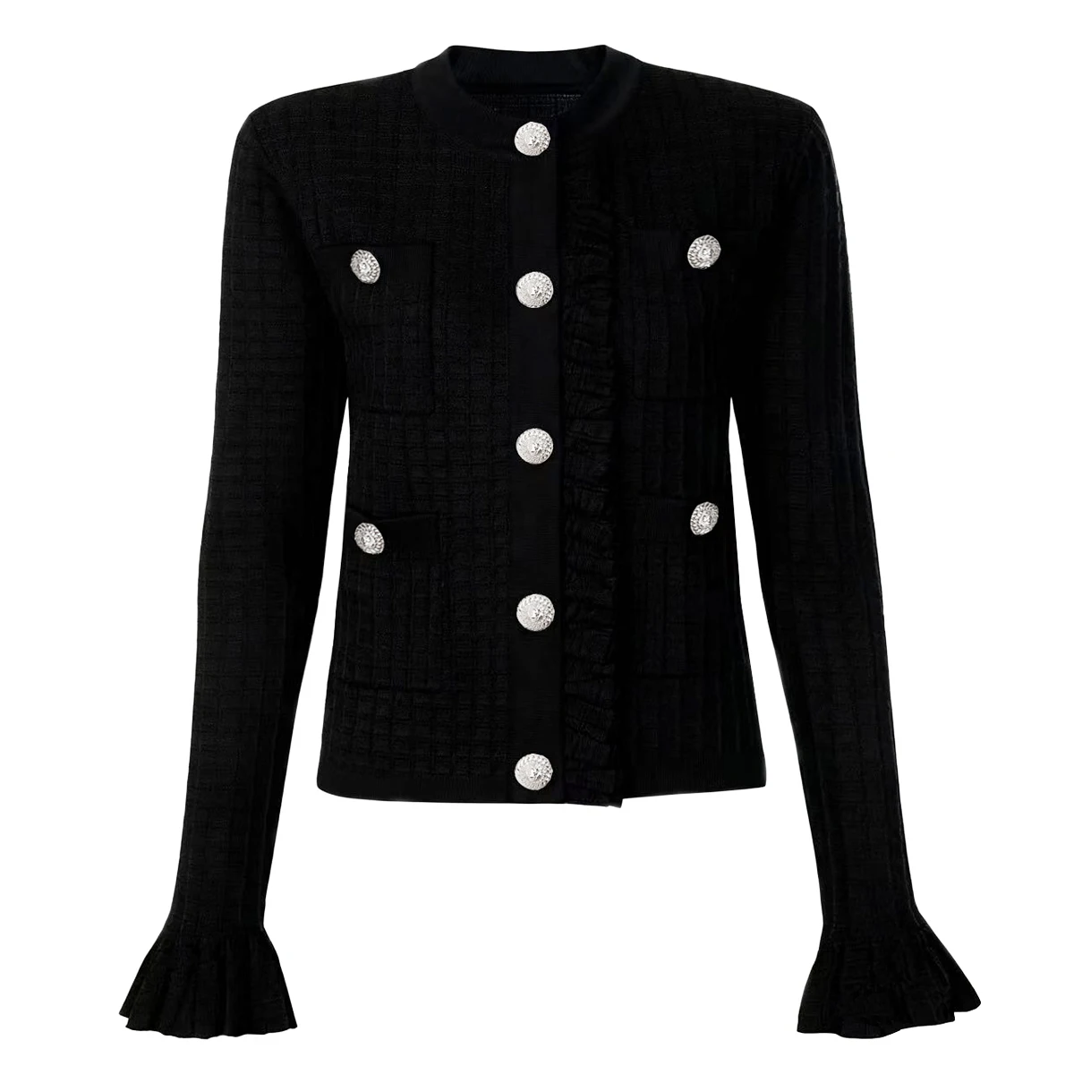 

Высокое качество, весенне-осенний новый женский модный темпераментный светский темный кардиган с длинными рукавами и круглым вырезом, топ