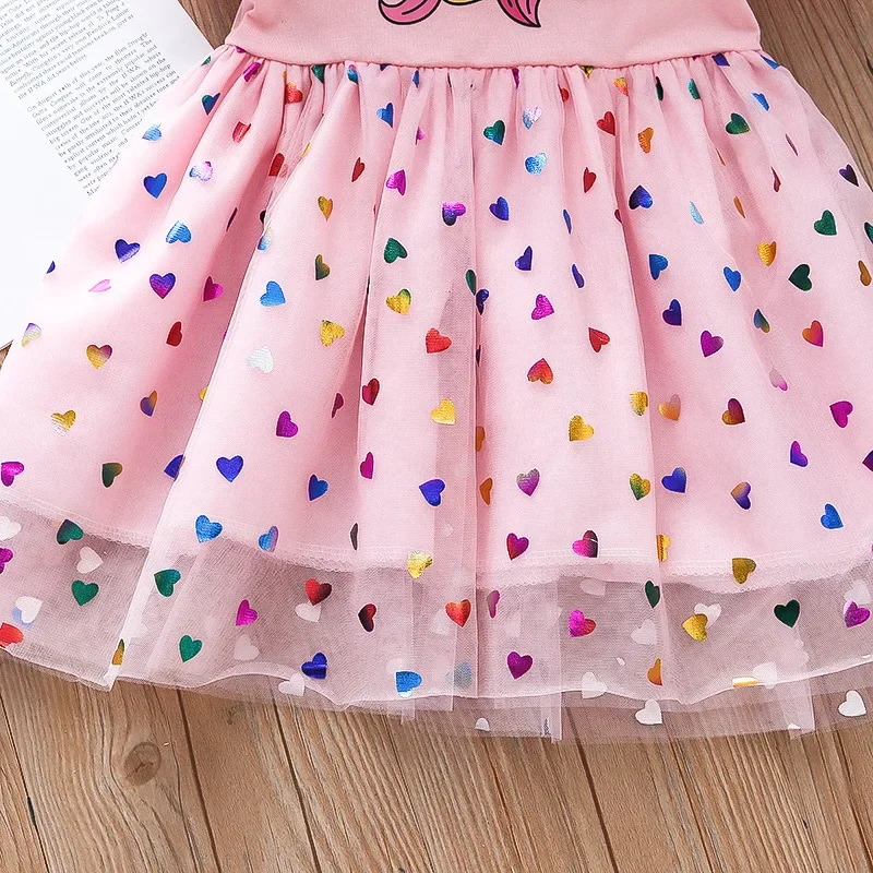 Crianças vestidos para meninas manga sohort unicórnio meninas lantejoulas traje vestido de princesa crianças roupas diárias